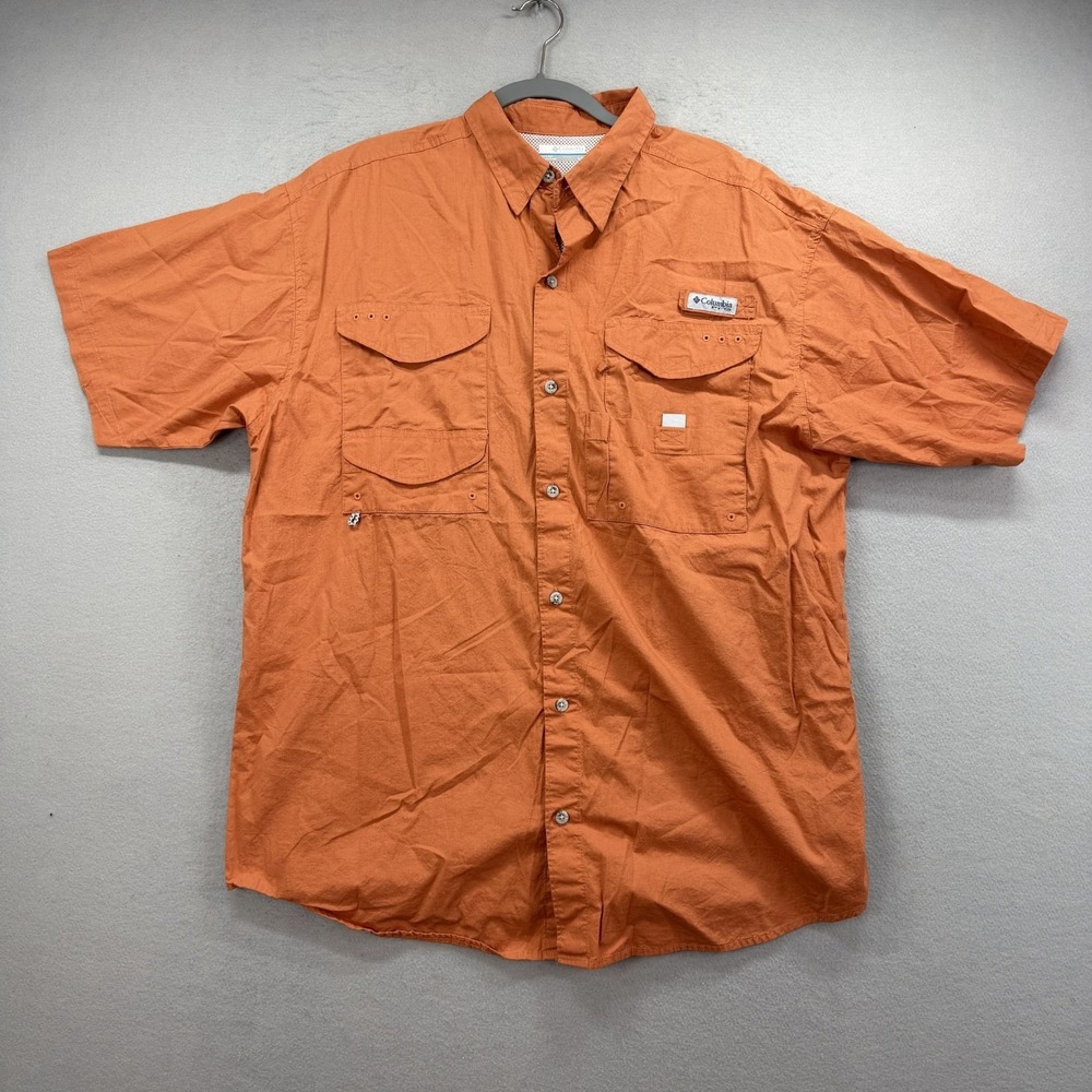 Columbia PFG Shirt Mens Large Burnt Orange Short Sleeve Fishing Vented Utility